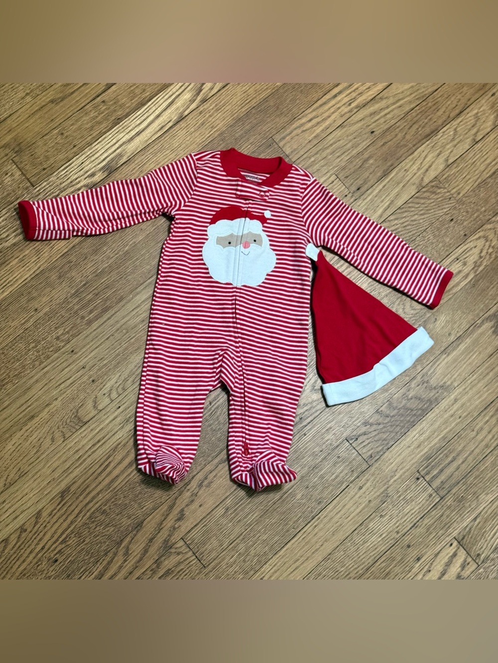 NWT Carter's Red White Striped Santa One-Piece with Hat size 3 months